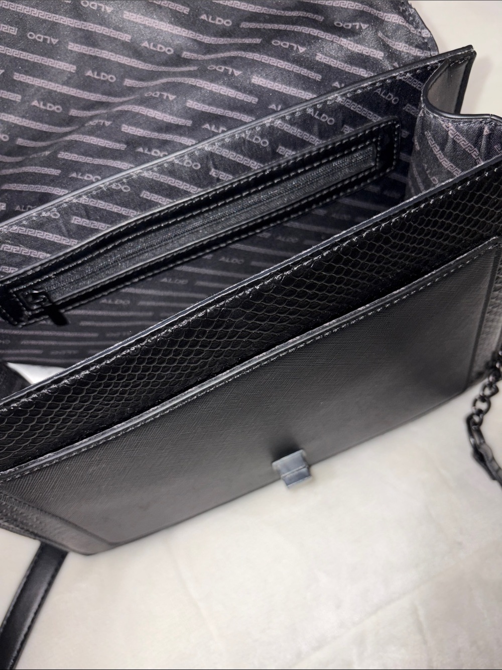 ALDO Black Croc-Embossed Top Handle Satchel with Chain Strap - Picture 7 of 11